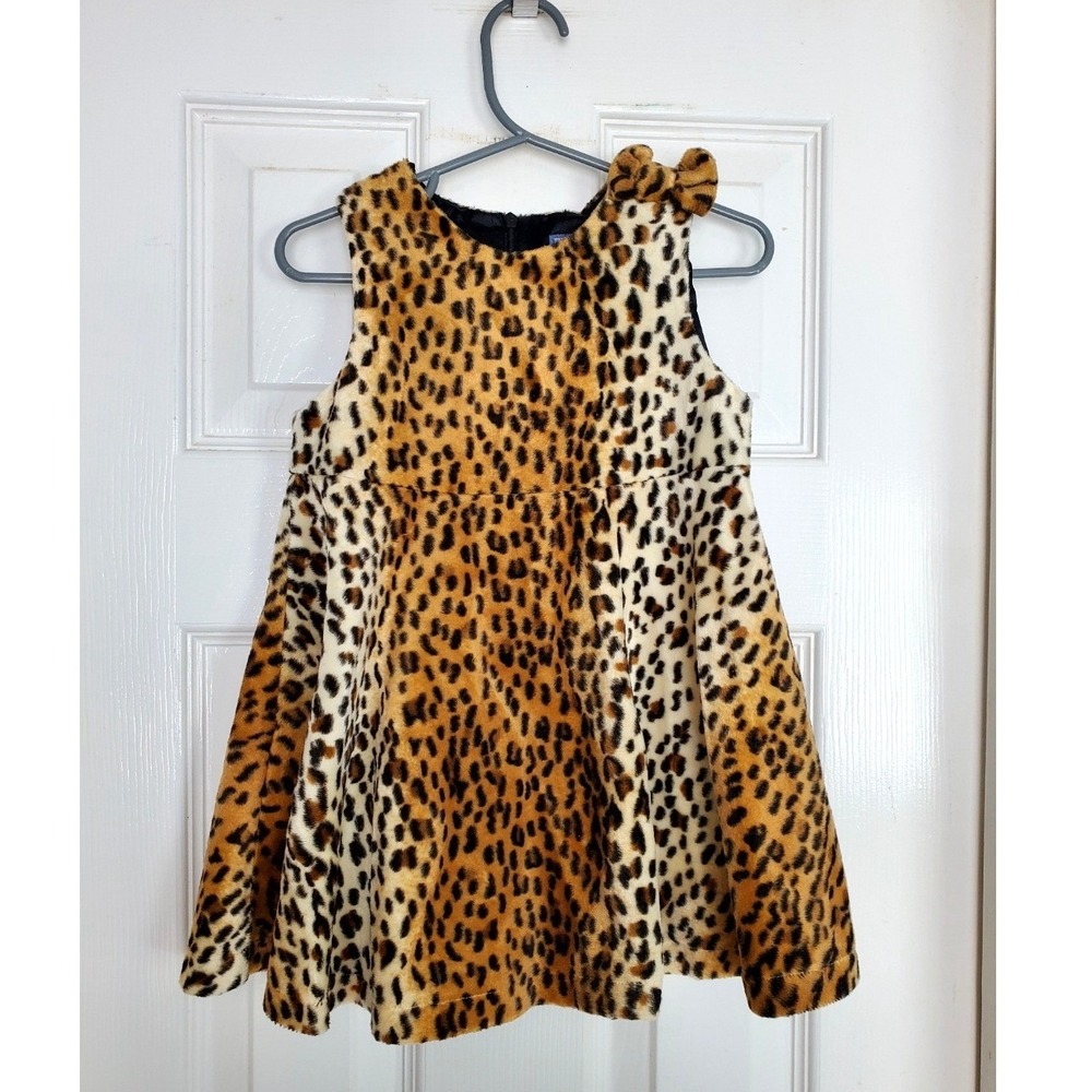The Children's Place Dress Leopard Faux Fur Bow Sleeveless Party Holiday 24M